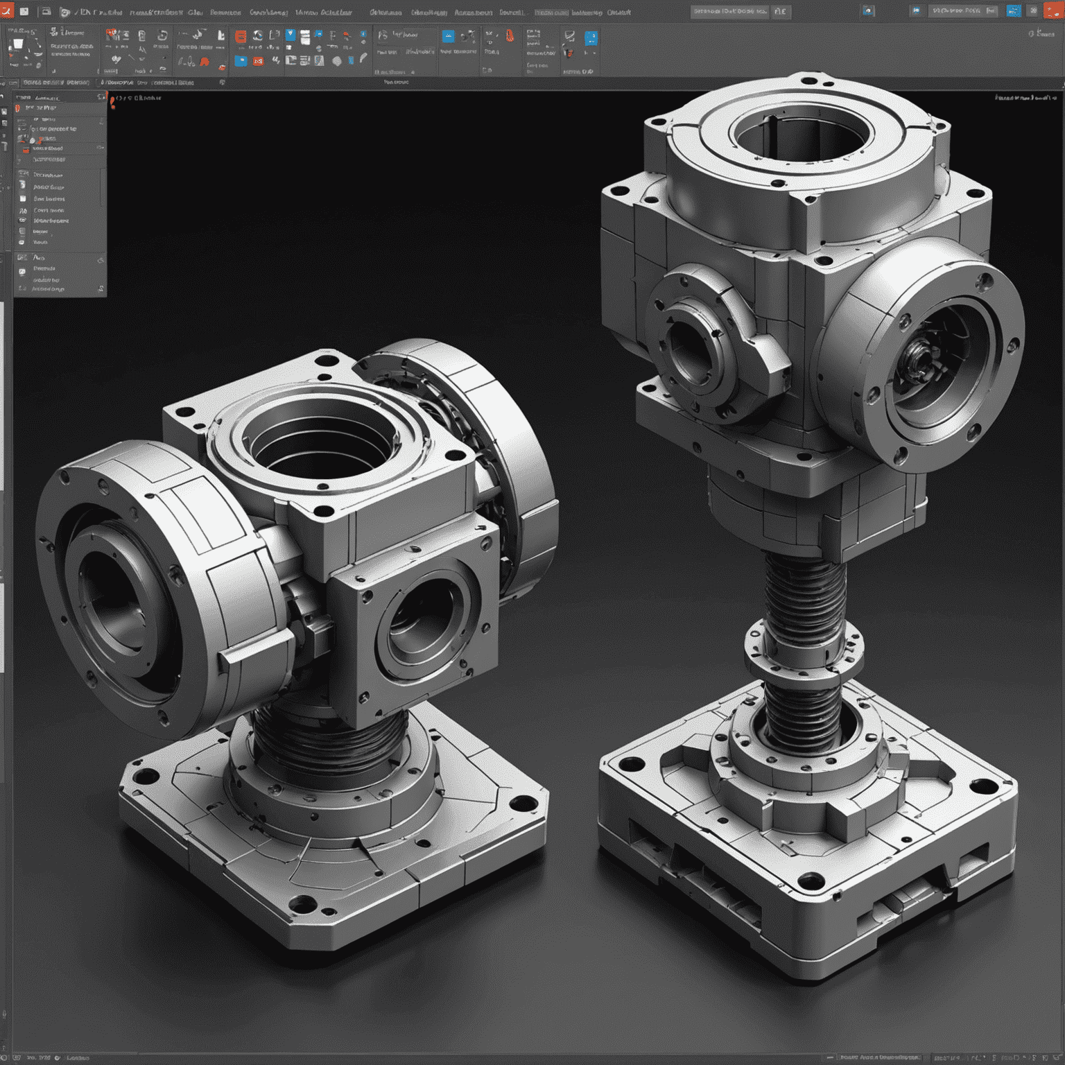 A split-screen image showing an AutoCAD 3D model of a complex machine part on the left, and a corresponding machine learning object recognition output on the right